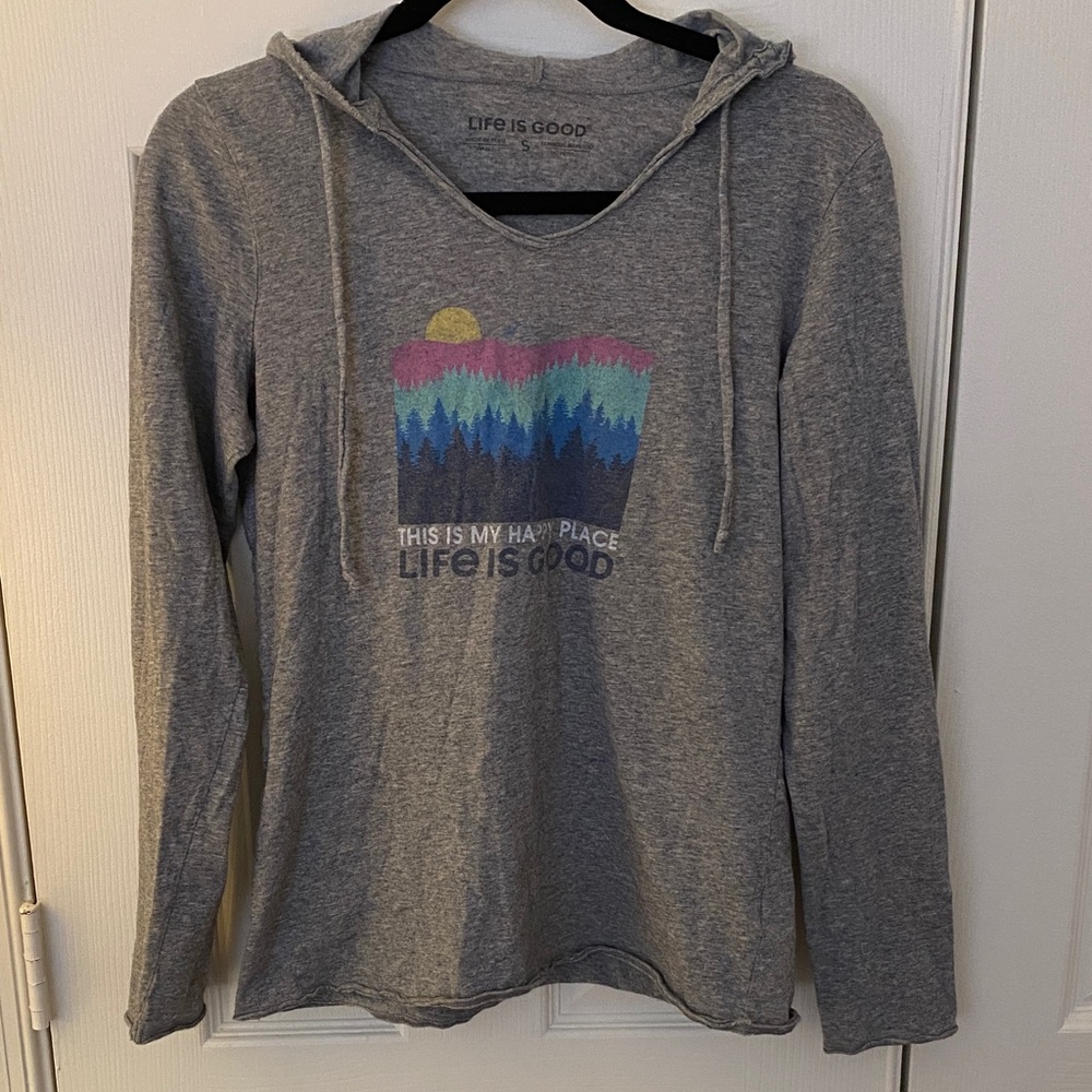 Life Is Good Heather Gray T-shirt Hoodie with Nature Graphic